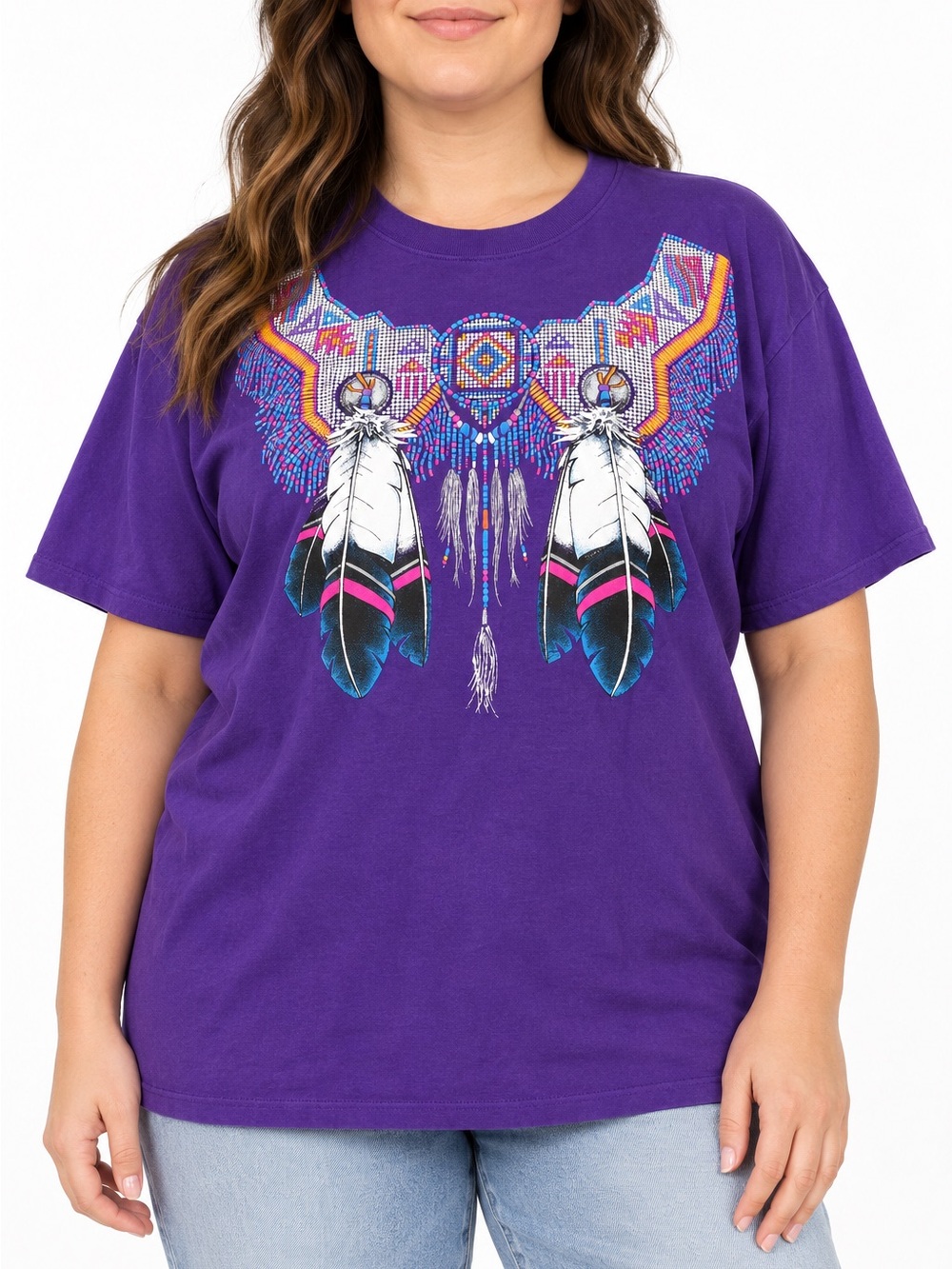 Fruit of the Loom Purple Tee with Dreamcatcher Feather Graphic